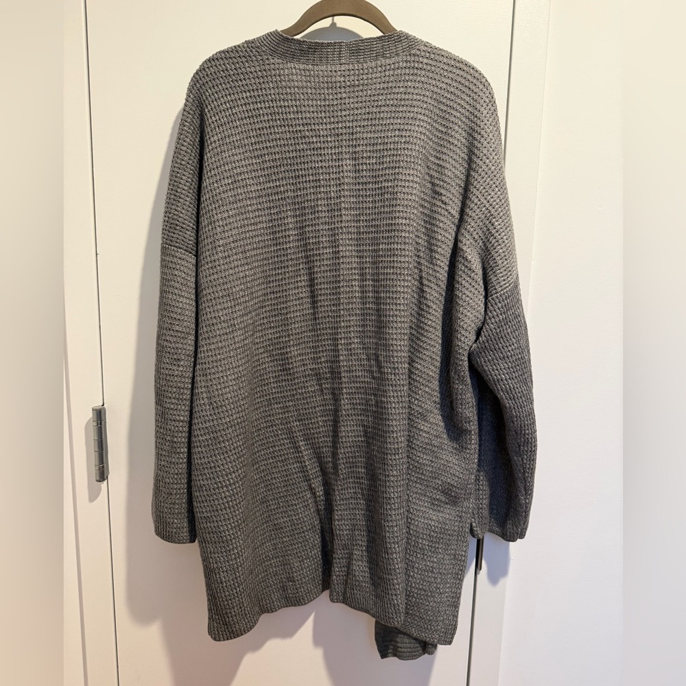 Eileen Fisher Cotton Blend Gray Open Cardigan Sweater Tunic Waffle Knit 3X - Picture 2 of 5